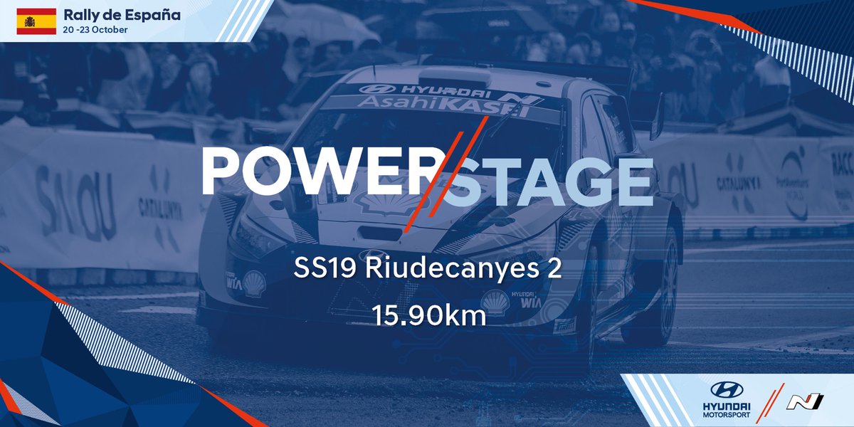 📍 Riudecanyes 2 (powerstage) 🏁 15.90 km 🚦 Start times ⏱ @DaniSordo 12:46 ⏱ @OttTanak 12:50 ⏱ @thierryneuville 12:58 #HMSGOfficial #RallyRACC