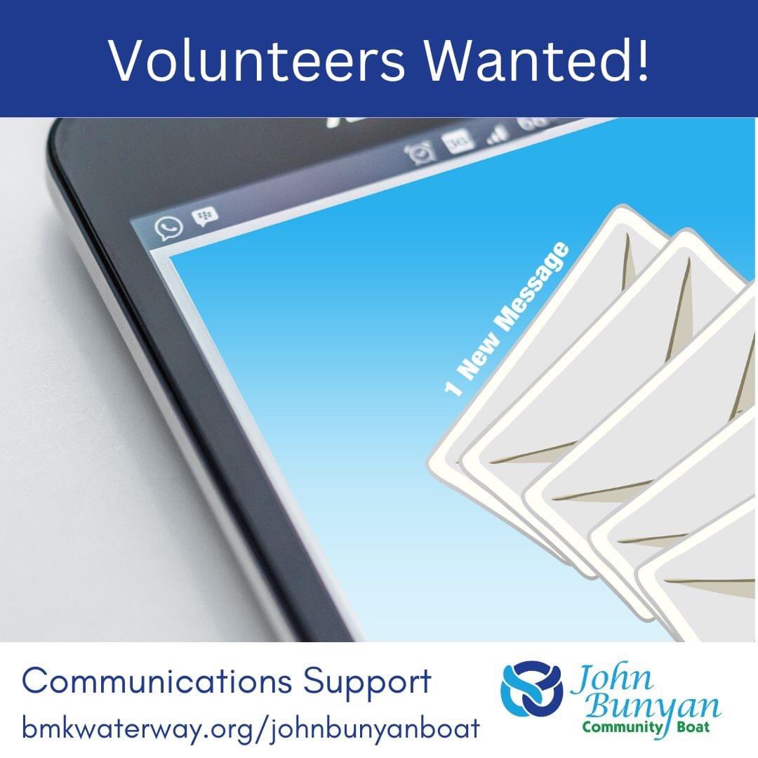 We're looking to recruit a Communications Volunteer for the John Bunyan Boat.

If you'd like to find out more, head to

bmkwaterway.org/johnbunyanboat/

#volunteer #boat #bedford #bedfordriver #comms #communication #boatcrew