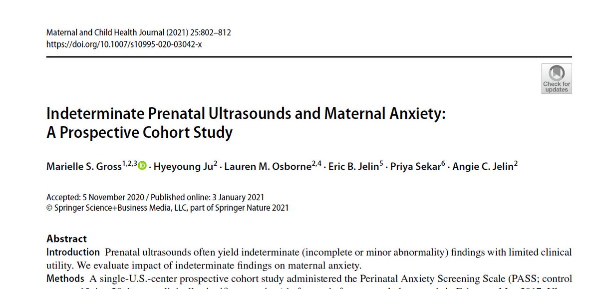 throughtheunex1's tweet photo. Obstetric #ultrasound can reduce anxiety when findings are typical. 

However, "women with indeterminate findings had pre-and-post-ultrasound anxiety comparable to that of women with major abnormalities despite vastly different prognoses". 

https://t.co/ZRllTVHnZg 
#MFM #support https://t.co/vPvm1WAh1X
