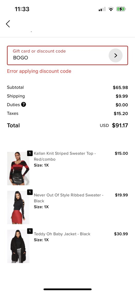 Aimooooo00's tweet photo. @FashionNovaHelp do you know why the code isn’t working, tried for 3 days on phone and laptop? https://t.co/JFpmfqW2kB