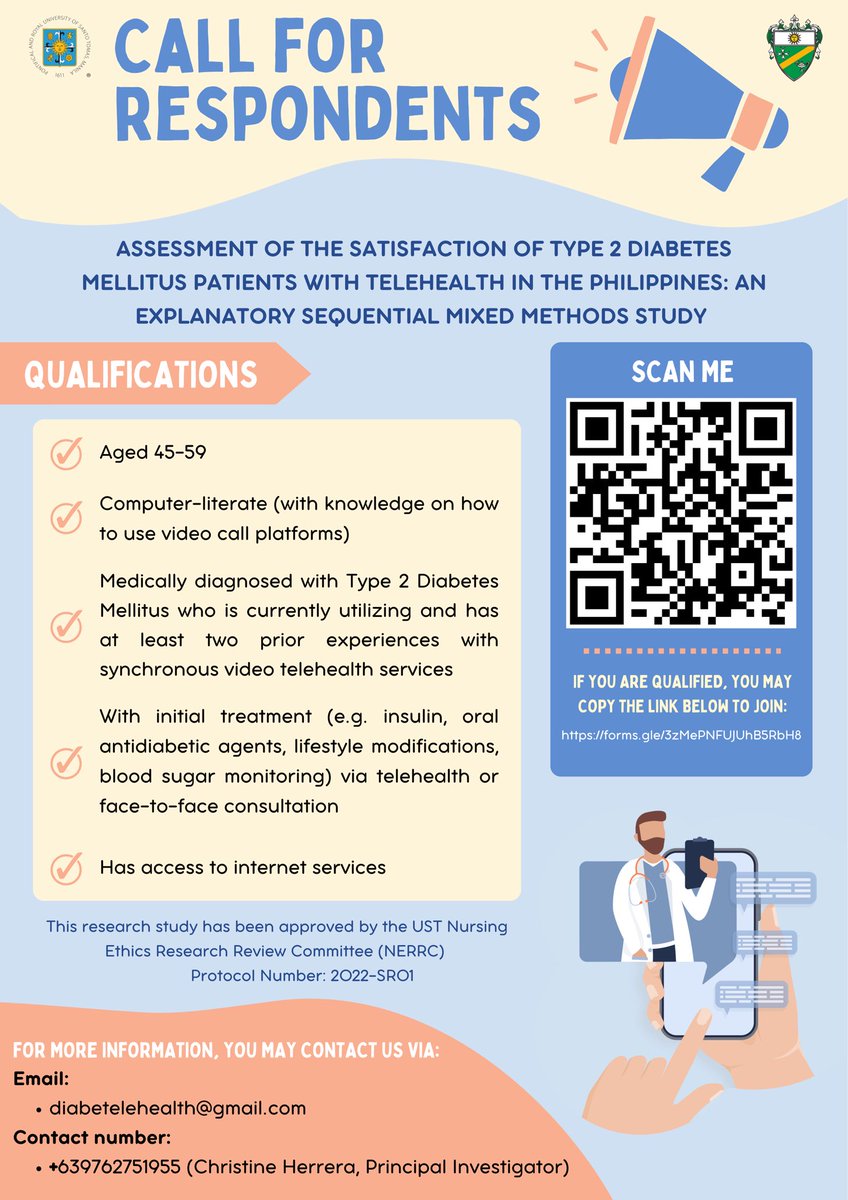 larughmiee's tweet photo. 🎉 CALL FOR RESPONDENTS 🎉

We are 4th-year students from UST - College of Nursing currently conducting a study for Type 2 Diabetes Mellitus patients. 

We're offering a cash incentive of P100 to 3 randomly selected participants as well!

For questions, you may send me a dm! 🥰 https://t.co/ZWmEWoYYDw