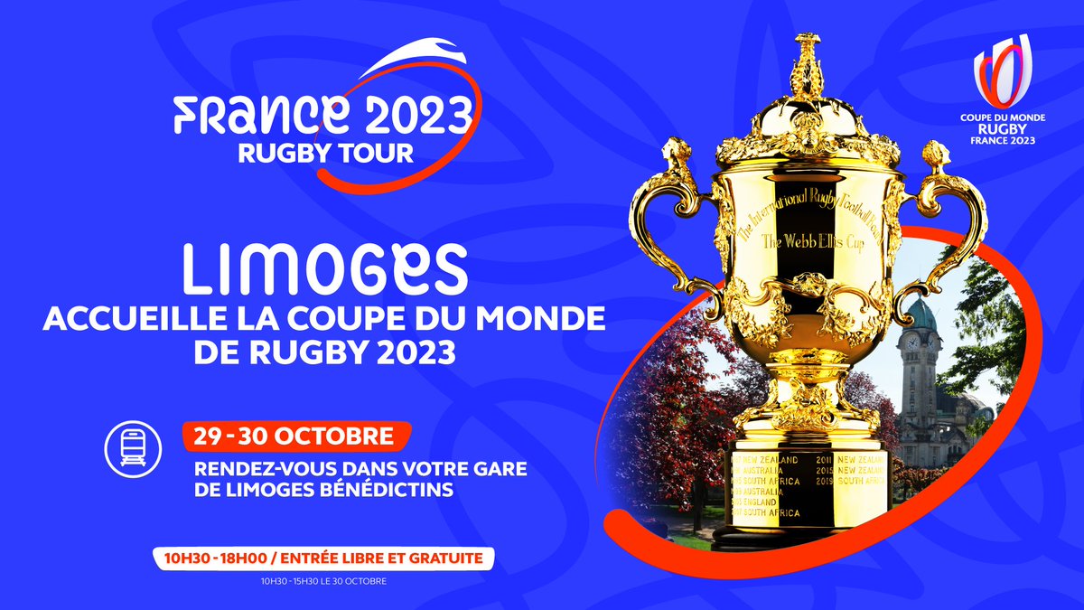 VilleLimoges87's tweet photo. Le train du rugby "Coupe du Monde 2023" arrivera en gare des Bénédictins #Limoges samedi 29 octobre ! https://t.co/d7nQluW2w1