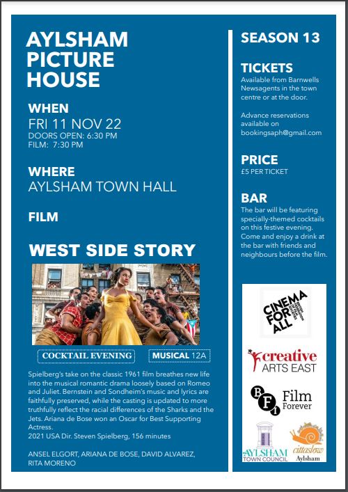 For more information about our West Side Story screening please see the poster below. We look forward to seeing you there!