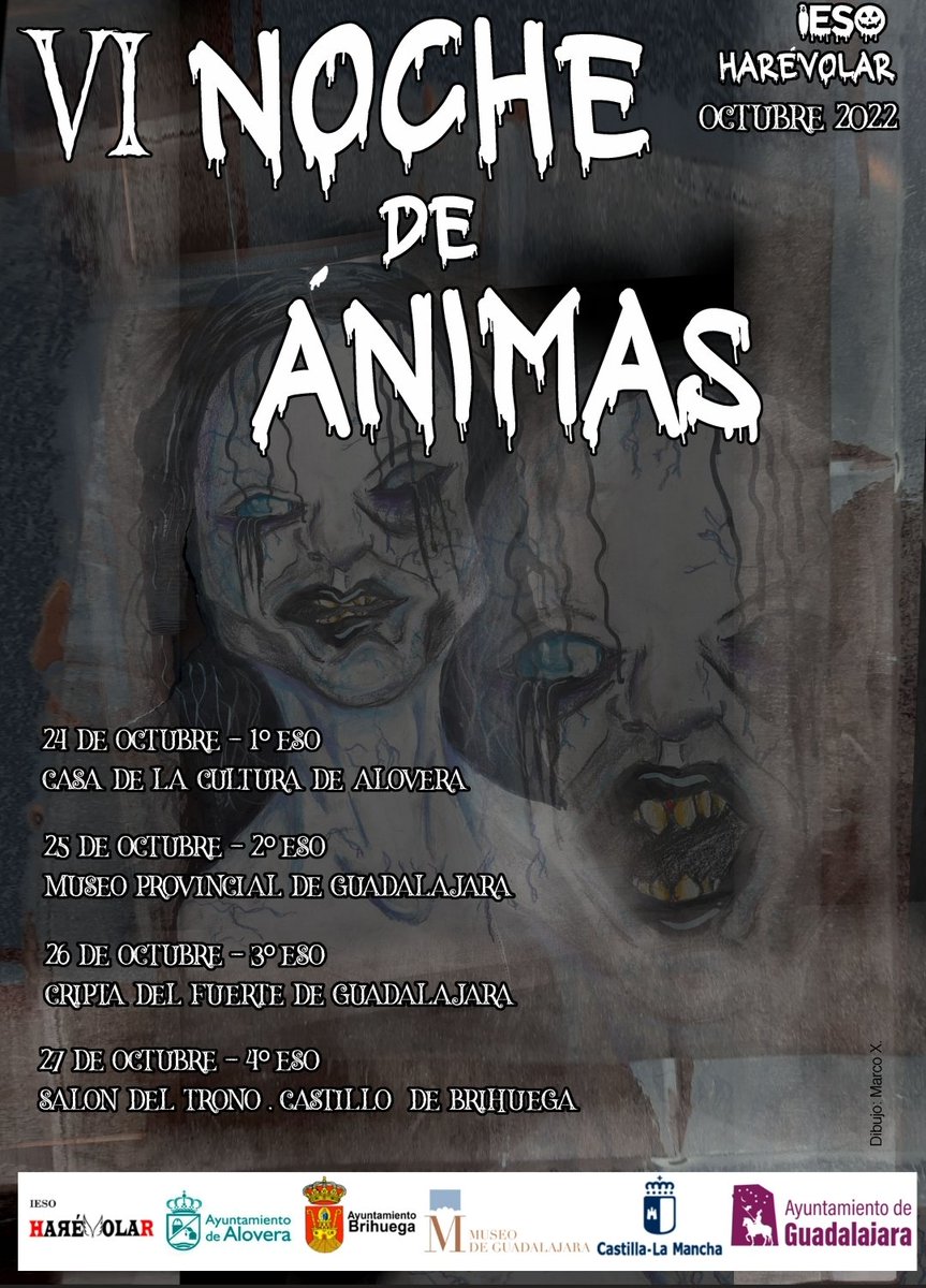 IHarevolar's tweet photo. Llega nuestra VI Noche de Ánimas, proyecto con el que todo nuestro alumnado realiza espectáculos de narración oral de relatos de terror y misterio dando a conocer, además, joyas del patrimonio de Guadalajara como el Museo Provincial, la Cripta del Fuerte o el Castillo de Brihuega https://t.co/NMBXo6HgHH