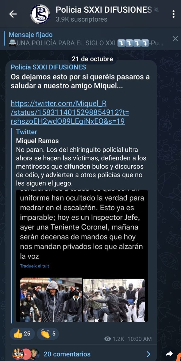 Miquel_R's tweet photo. Como no, estos policías fascistas señalándome en sus canales de difusión y lanzando a sus matones a intentar amedrentarme. Todo un honor, una vez más, basuras. https://t.co/4lNiuL6SPo