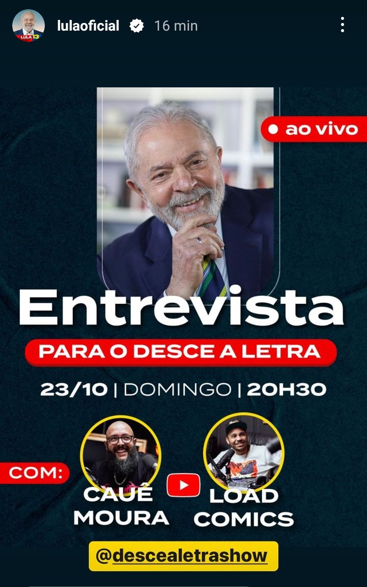 CarlosS48442375's tweet photo. Bom dia companheiros, hoje é dia da gente congestionar a internet participando da live LULA NO DL SHOW. https://t.co/bYCcZiHDMj