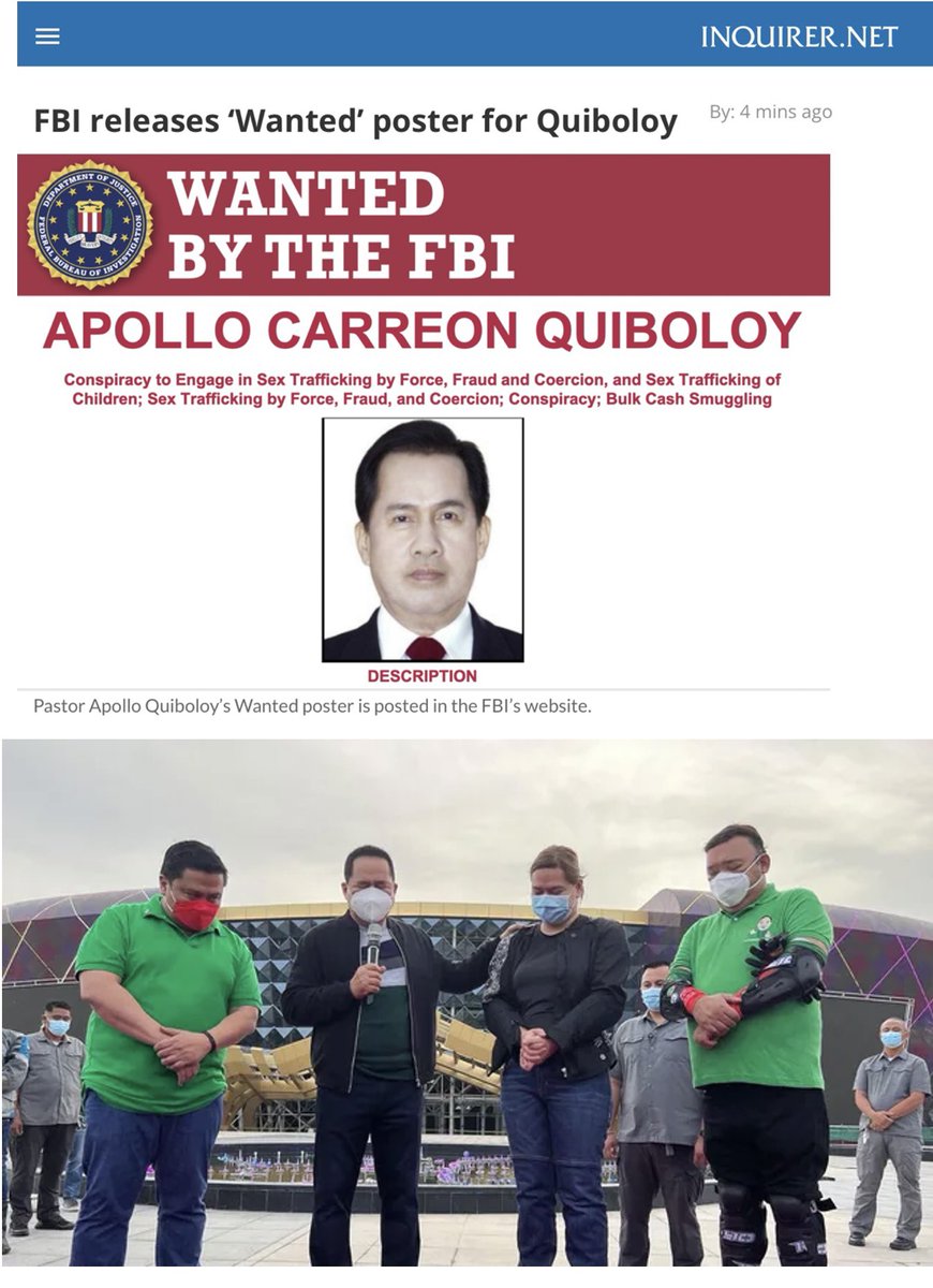 paca_gus's tweet photo. @inquirerdotnet @dempseyreyesINQ Just a reminder... the dude Quiboloy is wanted by the FBI with a prize on his head. https://t.co/4HZRwjKK0e