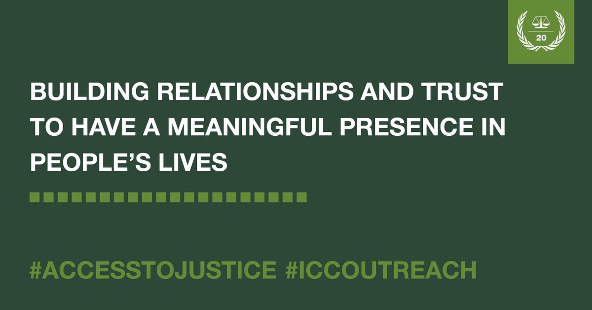 #AccessToJustice #ICCOutreach OUTREACH CONNECTS Outreach staff travel hundreds of kilometres, carry generators & projectors, and use screens, walls and even tablecloths to show Court proceedings to the affected communities – in other words, to bring the courtroom to the people.