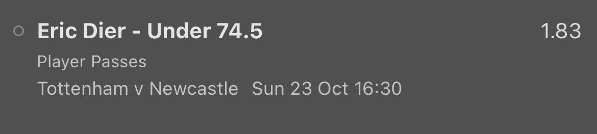 Box2BoxTips's tweet image. Dier under 74.5 passes @ 1.83

• Dier has only gone over the 74 mark against EVE and WHU this season
• NEW have only faced over 74 passes individually against LIV and MCI so far this season
• Newcastle have faced the 5th lowest passes pg this season
3u returns 2.5u profit