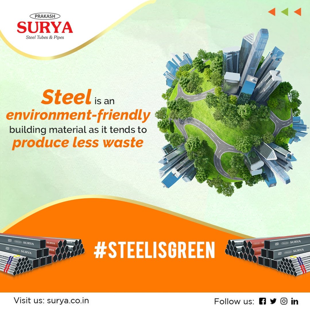 SuryaPipes's tweet photo. Steel is green as it produces less waste and can be recycled multiple times
Visit us at- https://t.co/rZKK4gZZWG
#steelisgreen #steel #prakashsurya #prakashsuryapipes #ecofriendlysteel #sustainablefuture #greenearth #reyclable #recycledsteel #steelpipes #erwpipes #gipipes https://t.co/GB1YNQmIgN