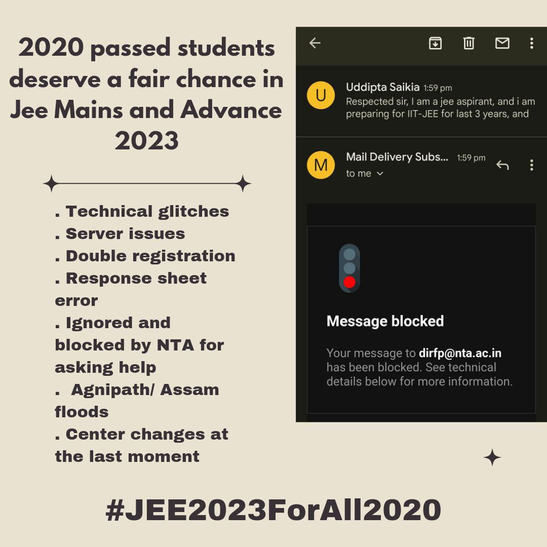 PankajDSahu's tweet photo. As if COVID wasn’t enough, technical malfunctions and other discrepancies were also eager to block our way from successfully appearing for our LAST 2 attempts. The least we could have to ourselves would be a “fair” attempt, free from any such casualties
 #JEE2023ForAll2020 https://t.co/BWoa42HIne