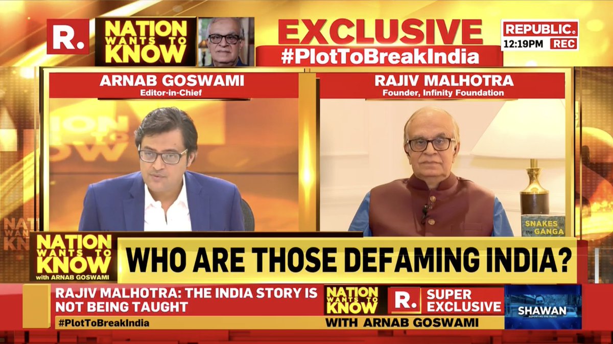 republic's tweet photo. #PlotToBreakIndia | 'In South Asia studies, the story of India is not being taught, oppression and whether Dalits got equal treatment during COVID is being taught': Author @RajivMessage . Watch here - https://t.co/TRVubhLlks https://t.co/ZbCuiFh28J