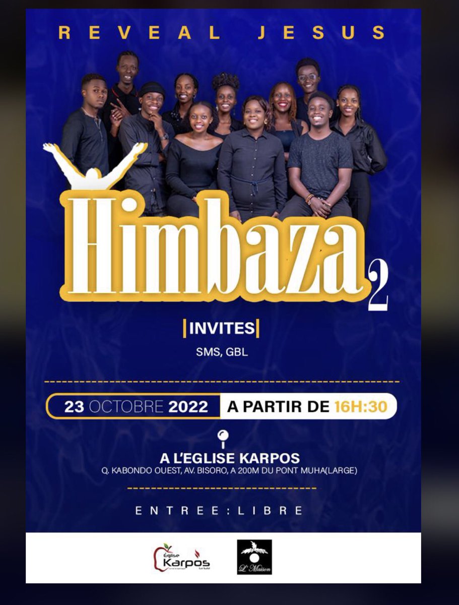 Kaze tuze kuja guhimbaza Imana hamwe n’umurwi “Reveal Jesus” uno musi 16h30 kuri Eglise Karpos Kabondo Ouest🙂

#Abatwip