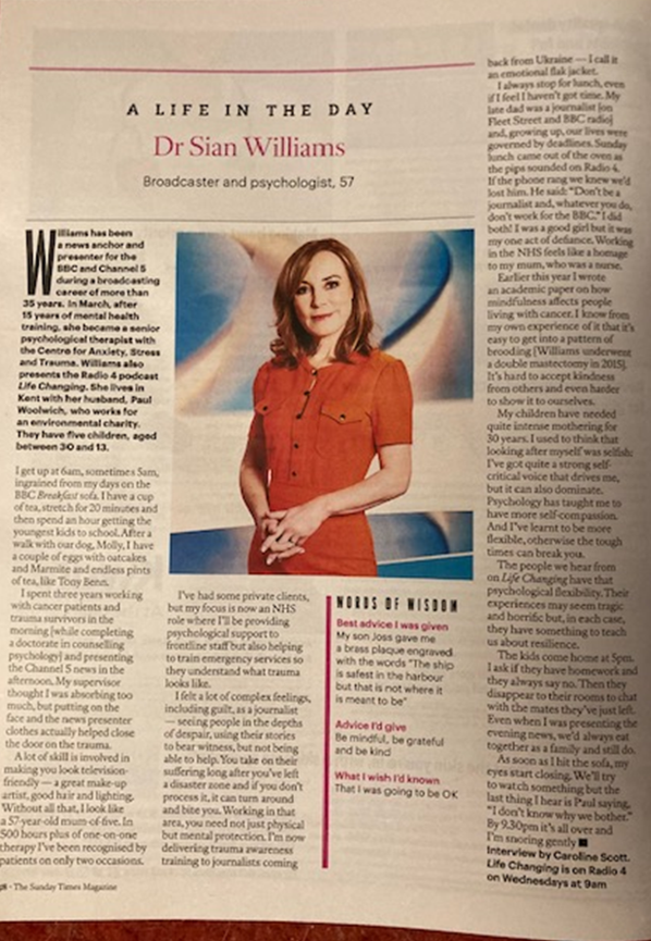 Great piece in today's @thetimes from #MHChamp @sianwilliams100 (also of @CNWLNHS #CAST team) - she retrained AND talks about it; 'my focus is an NHS role .. support to front line staff .. training ..services to understand what trauma looks like..'