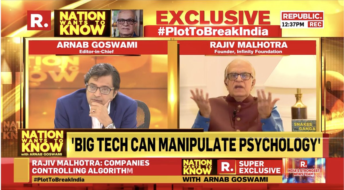 republic's tweet photo. #PlotToBreakIndia | 'There is blatant Hinduphobia. We need to file lawsuits. The Govt should provide legal resources. There is a civilisational attack on our culture': Author @RajivMessage . Watch here - https://t.co/TRVubhLlks https://t.co/l3mwc7pD71