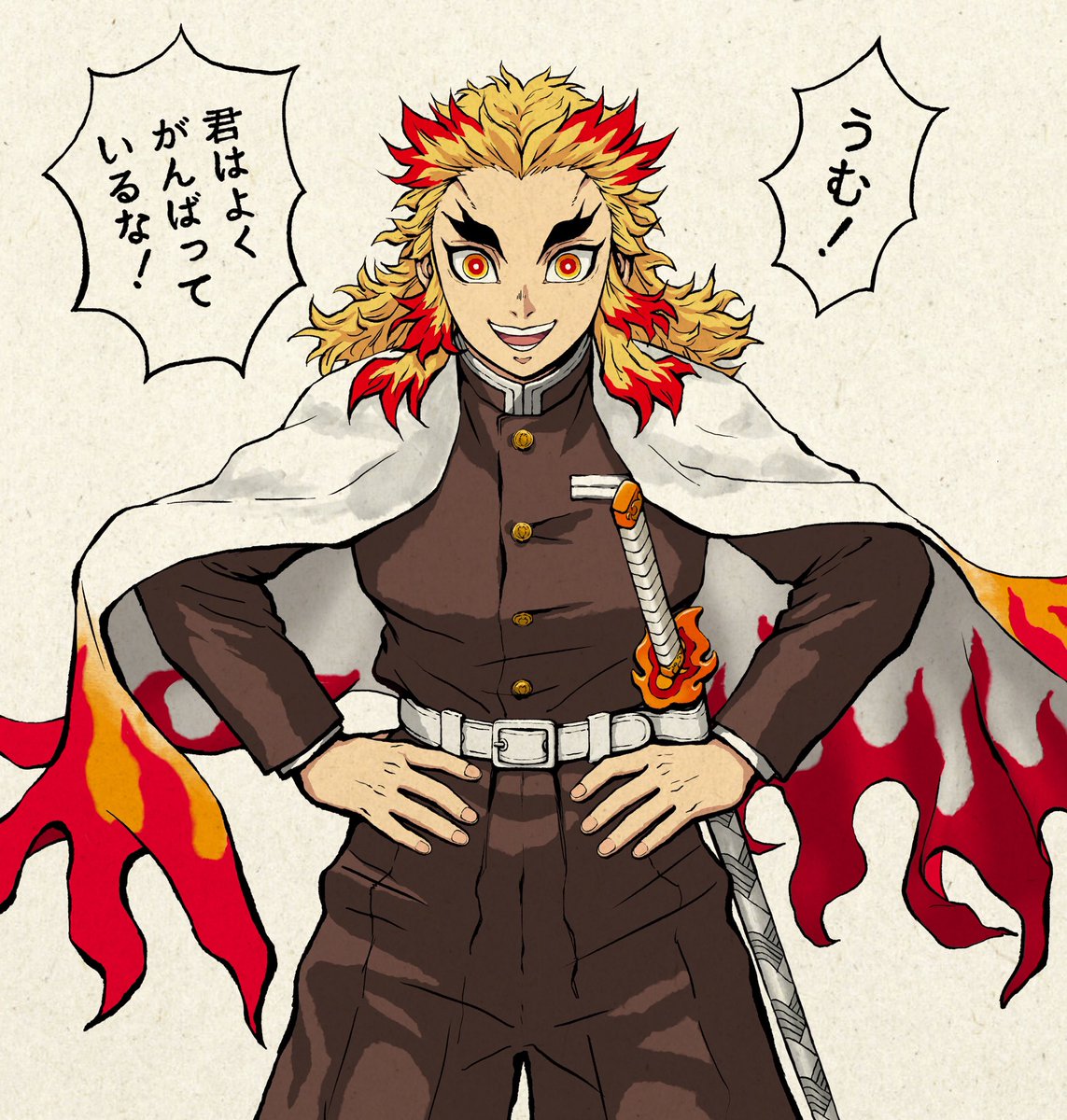 えみるくにくさんがTwitterに投稿した煉獄杏寿郎(鬼滅の刃)のイラスト。