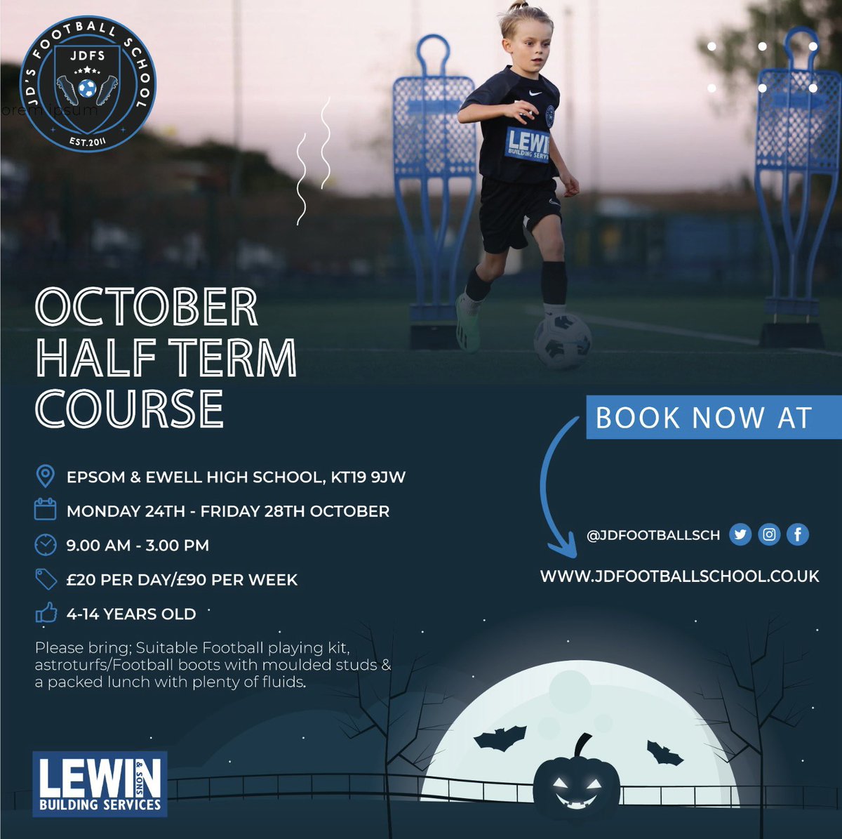 JDsFootballSch's tweet photo. 𝐎𝐜𝐭𝐨𝐛𝐞𝐫 𝐇𝐚𝐥𝐟-𝐓𝐞𝐫𝐦 𝐜𝐨𝐮𝐫𝐬𝐞 🎃⚽️⁣⁣⁣
⁣
Starts tomorrow… ⏳⁣⁣

⁣⁣𝐁𝐨𝐨𝐤𝐢𝐧𝐠𝐬 𝐚𝐫𝐞 𝐧𝐨𝐰 𝐥𝐢𝐯𝐞 𝐨𝐧 𝐨𝐮𝐫 𝐰𝐞𝐛𝐬𝐢𝐭𝐞 👻 ⁣⁣⁣
⁣⁣
To book 🖥 https://t.co/UhB2zvaFlV ⁣⁣
⁣⁣⁣
#JDFS #Coaching #October #Halloween https://t.co/SxWEZPaVgT