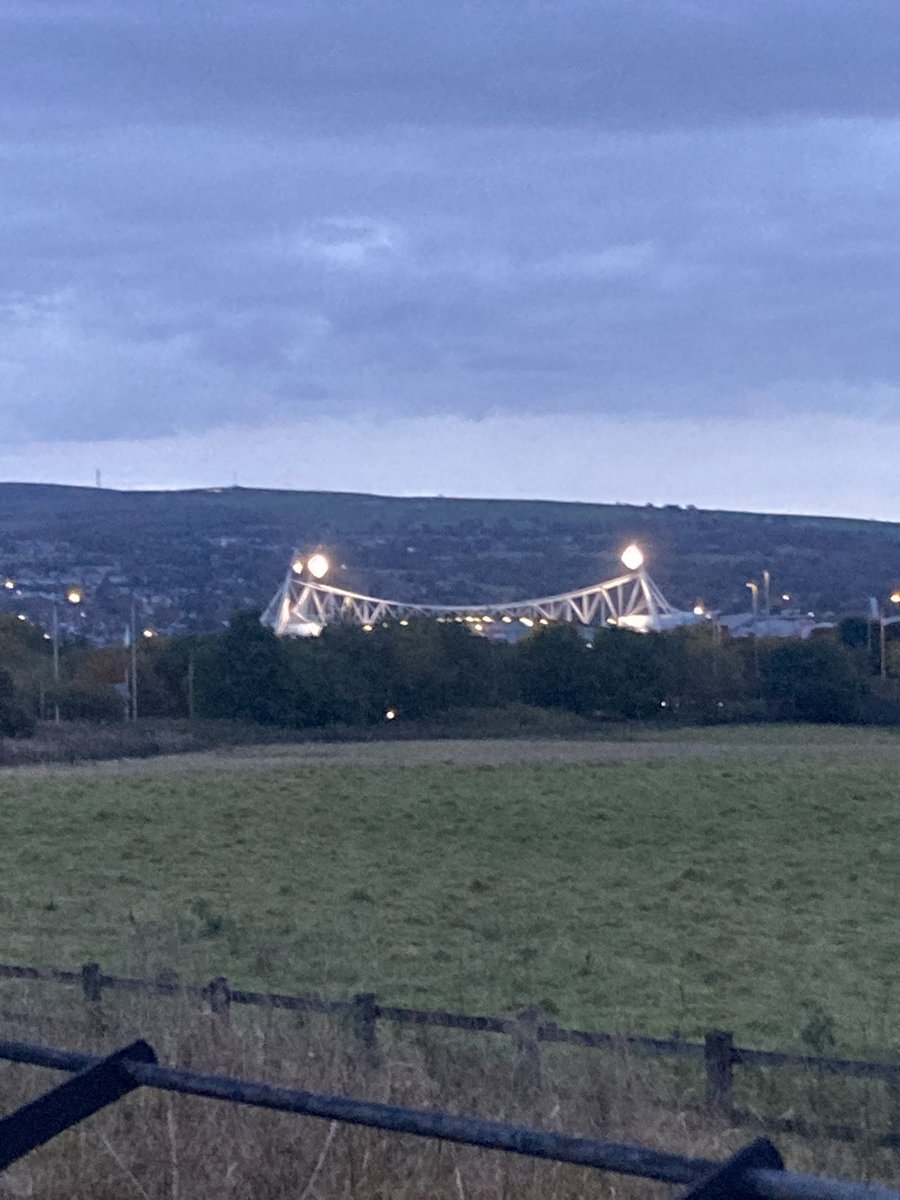 At 8am the morning after the night before #RLWC2021 and it looks like someone forgot to switch off the lights at #bwfc. That will cost a few £