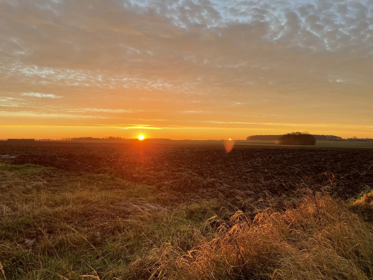 Somme battlefields. Winter sunrise from Montauban towards Hardecourt with Bois Maricourt and German’s Wood in the distance. #somme #sunrise