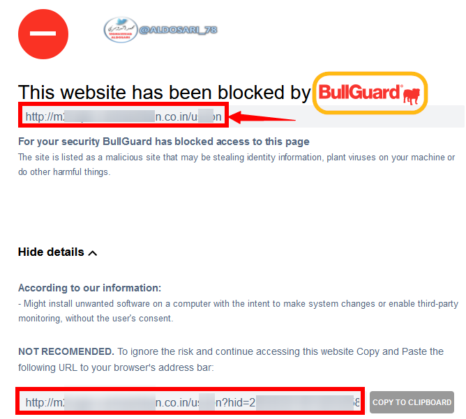 ALDOSARI_78's tweet photo. #BullGuard
#أمن_المعلومات
#تحذير 
#رتويت
#لنكن_على_دراية
@Servise4Eever 
هذا التطبيق BullGuard قام بحضر الصفحة بعد الضغط على الرابط الذي وصلني على البريد الالكتروني https://t.co/lD2qbXpQFA