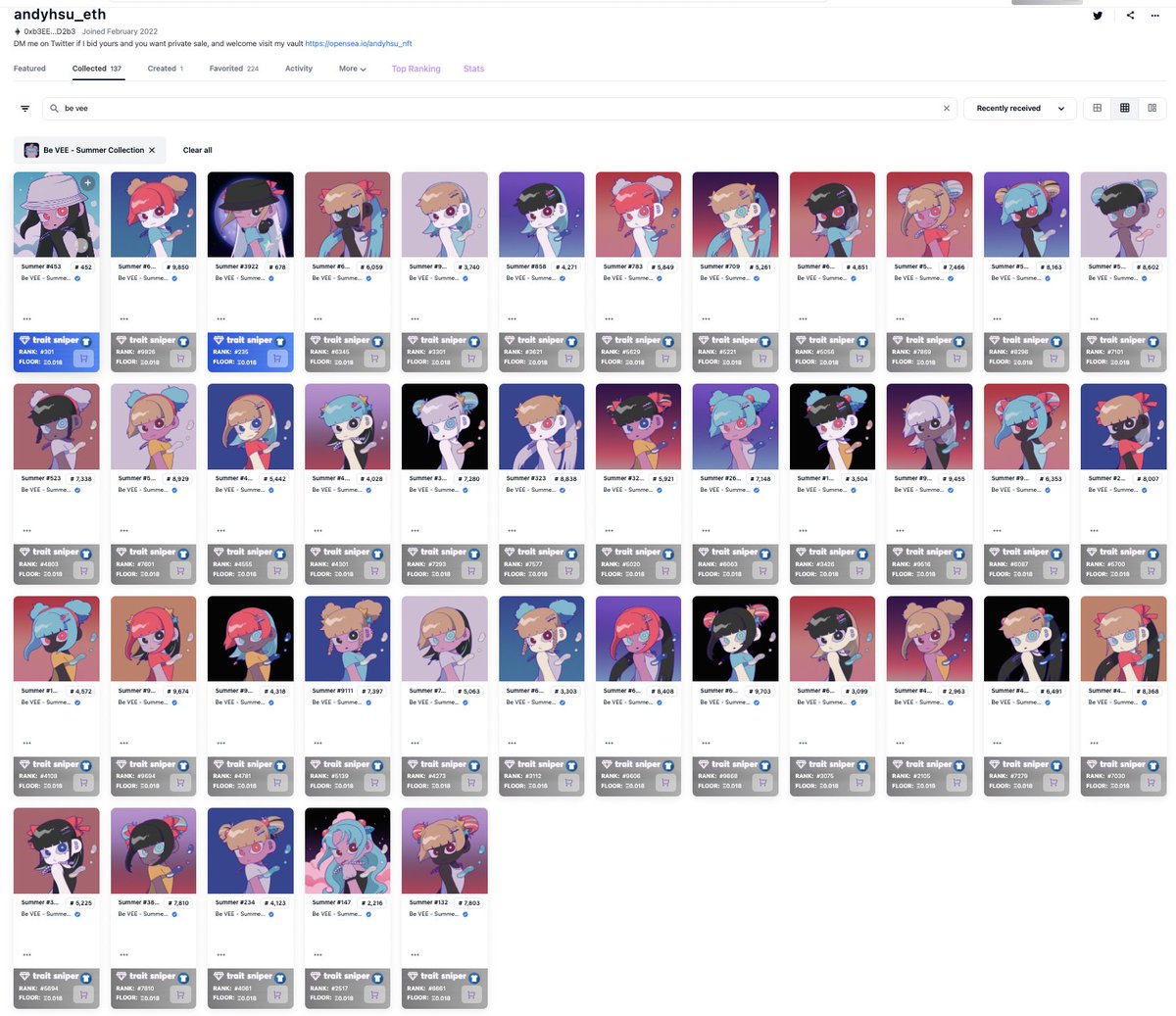 As a lover with 100+ <a href="/zipcy8888/">SuperNormal(🍯)</a>, I go with "artility is utility". 
So, I just swept 40+ <a href="/BeVEENFT/">Be VEE | FREE MINT→ SOLD OUT</a>  to support another incredible artist <a href="/rrr001222/">람다람</a>. 
Ramdaram's got solid 127K Twitter and 165K IG followers, no way to stay at this 0.02 floor for <a href="/BeVEENFT/">Be VEE | FREE MINT→ SOLD OUT</a> keep building the IP.