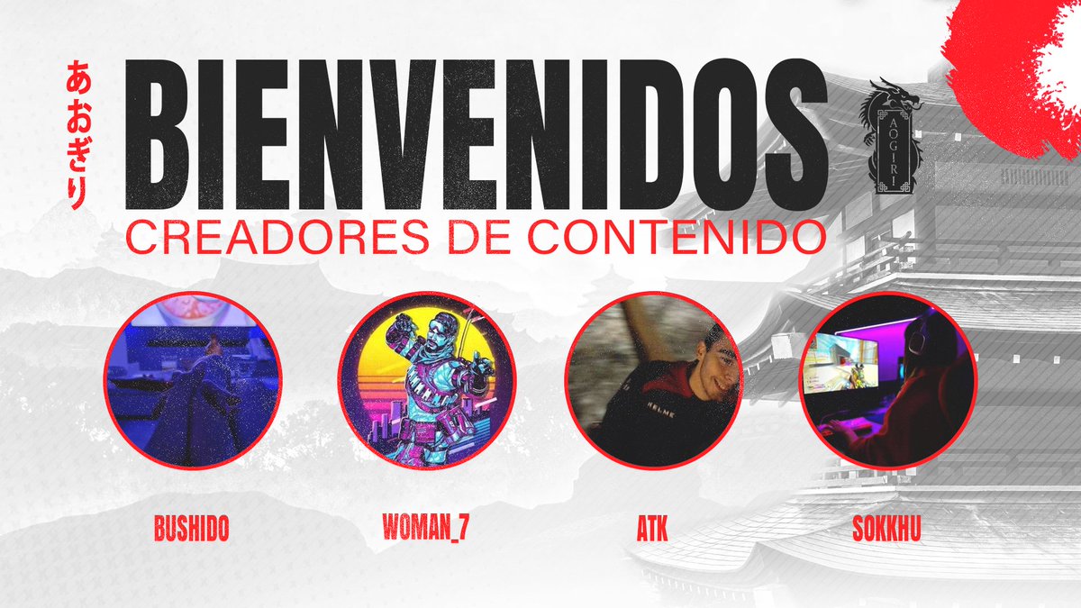 AogiriSquad's tweet image. ANUNCIO: Estamos encantados de presentar a nuestros 4 nuevos creadores de contenido!!
@bushiiddo 
@Twitchwoman_7 
@Atknosh
@sokkhu 

Bienvenidos a la familia! Y gracias por elegirnos para crecer juntos 😎