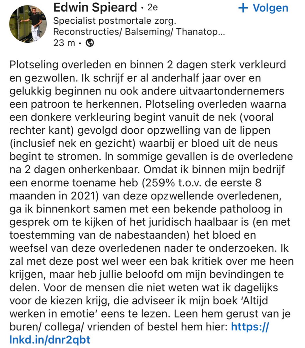 HetOrakel3's tweet photo. Een bijzonder moedig bericht van een specialist postmortale zorg uit Zwolle #vaccinatieschade https://t.co/6156ySbfr1