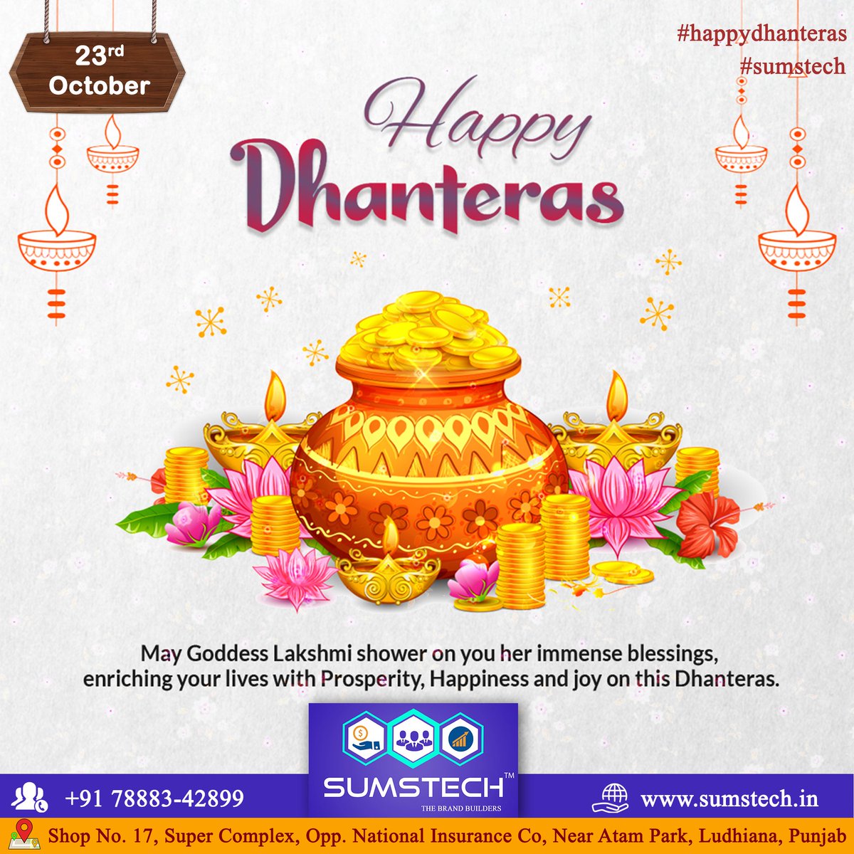 sumstech's tweet photo. “May the joy and light of the Dhanteras celebrations fill your life. I pray for the blessings of Lord Dhanvantri. 
SUMSTECH Wishes You a Very Happy Dhanteras !!!

#happydhanteras
#dhanteras
#shubhdhanteras
#diwali
#sumstech
#verajjain
#veraj
#digitalmarketing
#webdevelopment https://t.co/gX1vDCmwl9