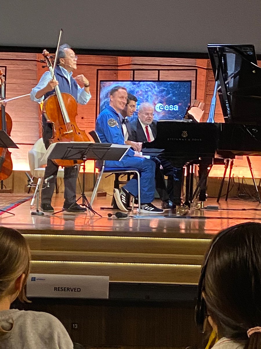 AschbacherJosef's tweet photo. Both space and music enable us to transcend, to reconsider our existence, and to access new emotions. I felt honoured to participate in @UNESCOEU's event last night with @gabramosp @YoYo_Ma and @astro_matthias in a moment of reflection blended with the cosmos &amp; music. https://t.co/F1NtkU4ayV
