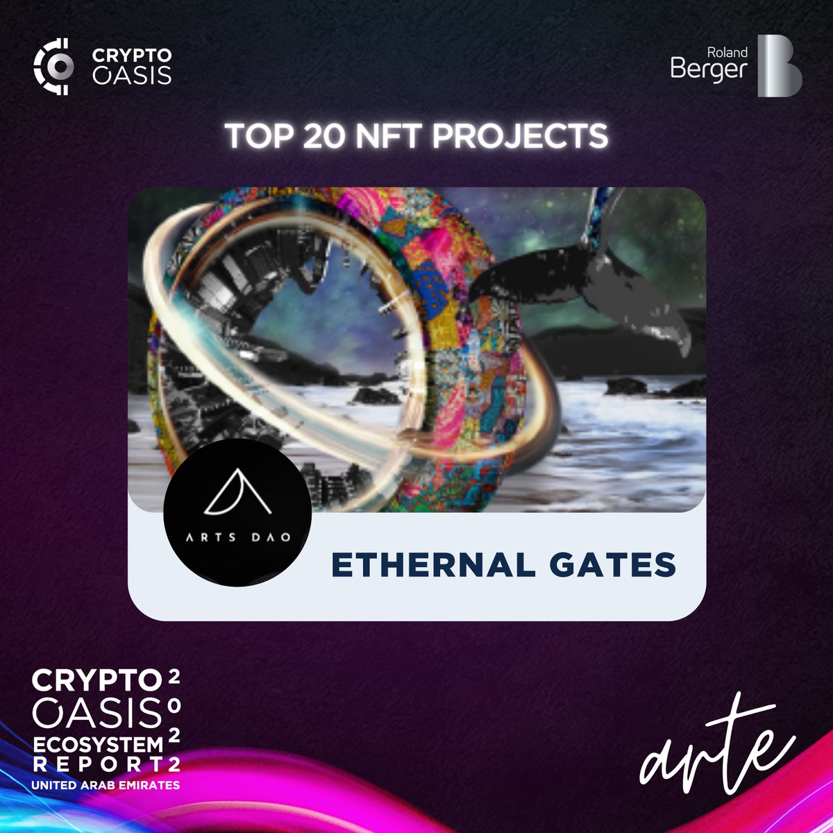 CryptoOasisUAE's tweet photo. Top 20 NFT projects! ๐
โจ Ethernal Gates by @arts_dao
The Ethernal Gates is a collection of #NFTs designed and created by @atelier_kristel & which grants access to the Arts DAO community.
Download the report here: https://t.co/5b9wtrSN6A
#CryptoOasis #arteReport https://t.co/tv1XQmE3pr