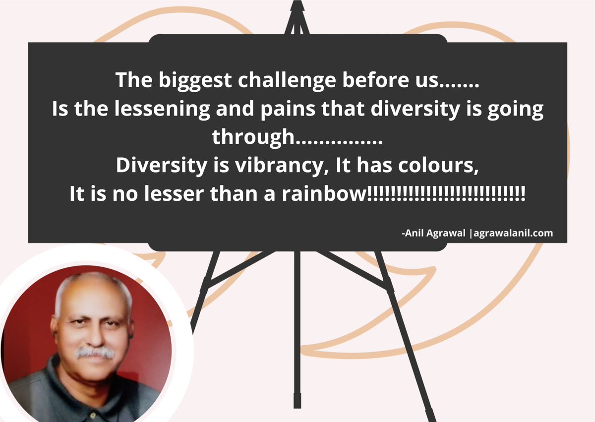 anil_agrawal0's tweet photo. The #biggest #challenge before us.......
Is the #lessening and #pains that #diversity is #going #through...............
#Diversity is #vibrancy, It has #colours,
It is no #lesser than a #rainbow!!!!!!!!!!!!!!!!!!!!!!!!!!! https://t.co/51PJ4fA8QP