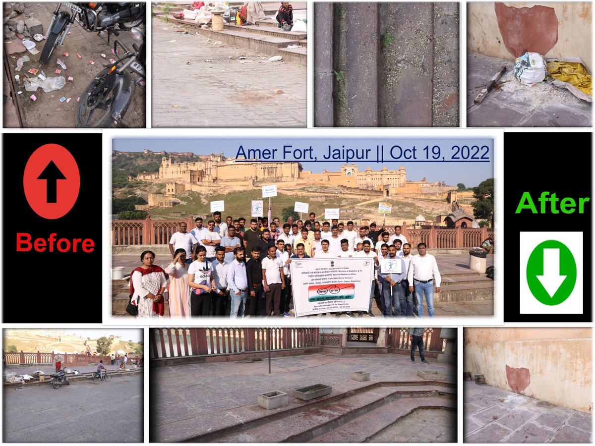 GoIStats's tweet photo. Zonal Office, National Statistical Office (Field Operations Division), Jaipur organized a cleanliness drive at Amer Fort in Pink City, Jaipur under Special Campaign 2.0 on 19.10.2022.

#SpecialCampaign2
@PMOIndia @Rao_InderjitS @DARPG_GoI https://t.co/uXV5YBaooy