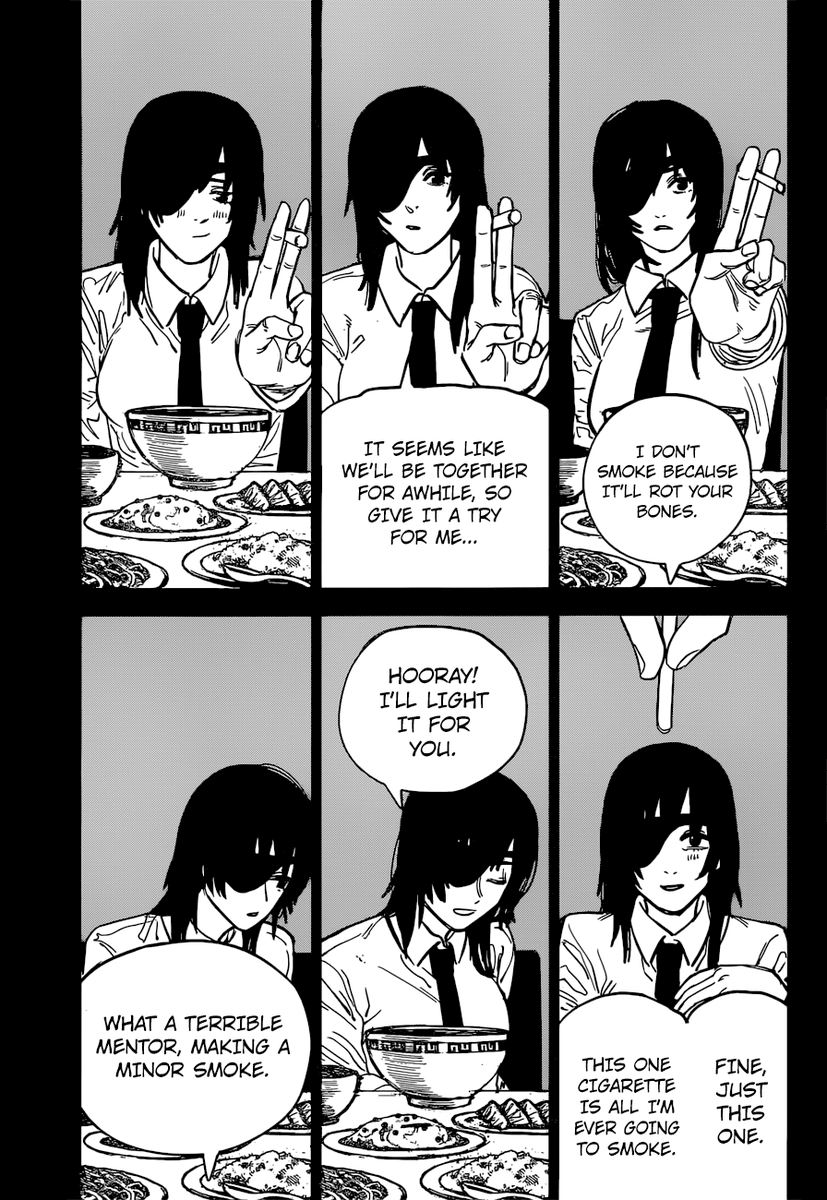 Worolas's tweet photo. @Kobeniscar Yeah that makes sense because he smokes but also the flashback later on with Himeno he refuses a cigarette because he's a minor at the time https://t.co/UelCMW3ODn