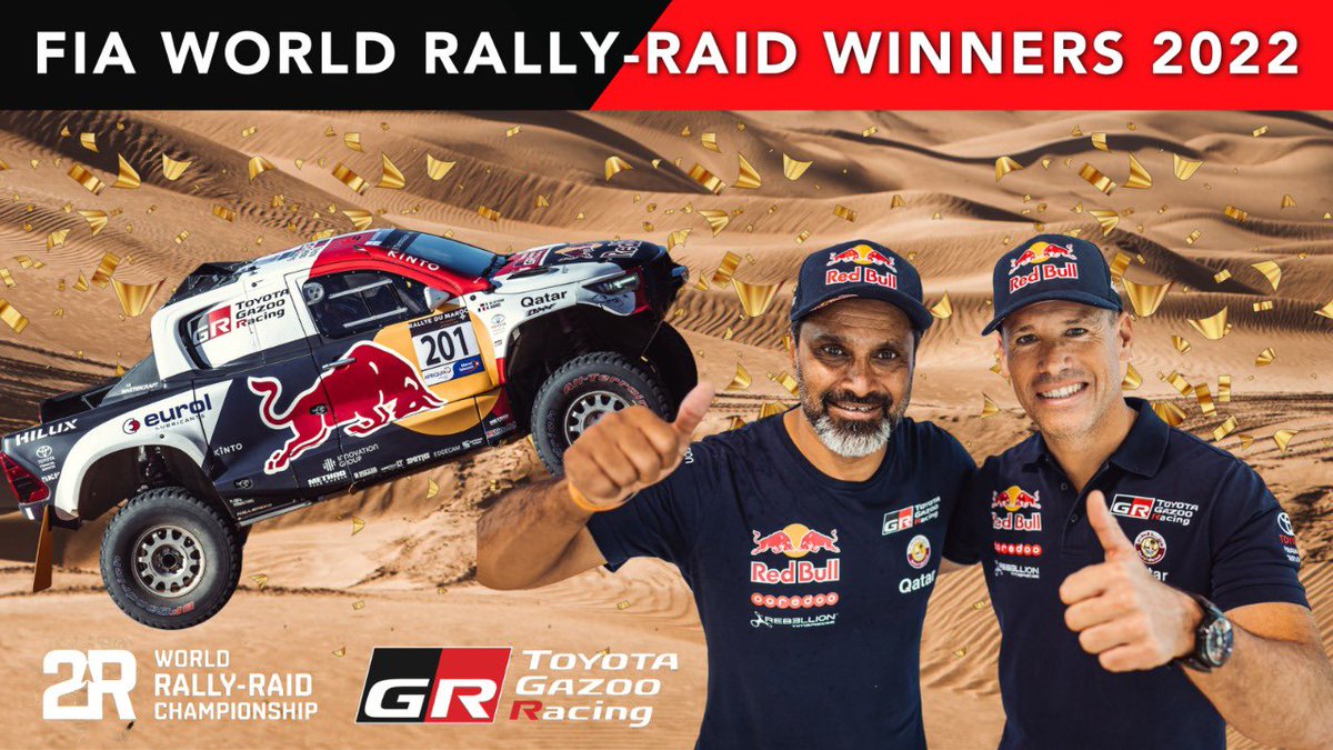 The first ever W2RC title is ours! Congratulations to Nasser, Mathieu and the entire #TGR Dakar team!@OfficialW2RC #TGRW2RC #NotJustForSport #ThatGRFeeling #Eurol #Hilux #teamhilux #W2RCWinners