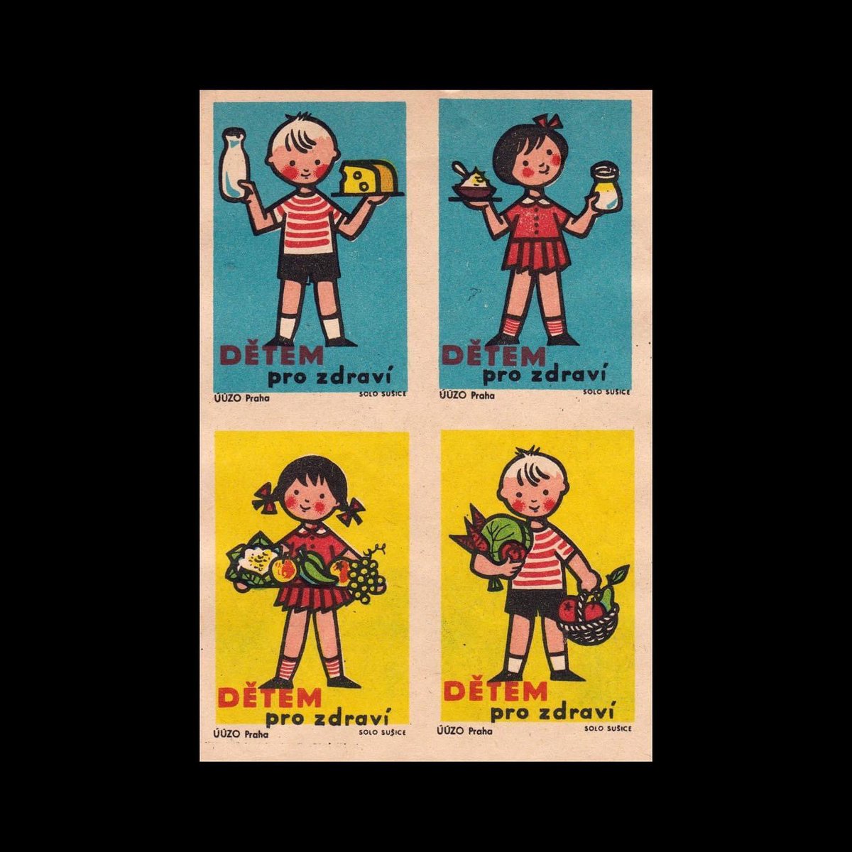 DesignReviewed's tweet photo. Children for Health, Czechoslovakian 1960s Matchbox label set #illustration #matchboxlabels #czechdesign https://t.co/jz0wKepqBl