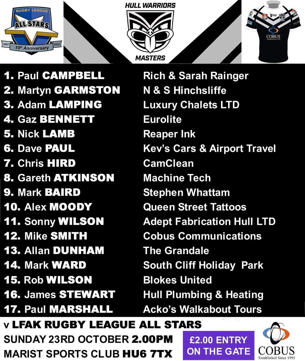hull_warriors's tweet photo. 🏉𝗚𝗔𝗠𝗘 𝗗𝗔𝗬🏉

🏆 Raising Money For Issac 
🆚 @lfakallstars 
🏟 Marist SC (HU6 7TX)
📆 Sunday 23rd October 
⏰ 2.00pm

#wearewarriors #rugbyleagueallstars #marist #lifeforakid https://t.co/tlpF8seq4W