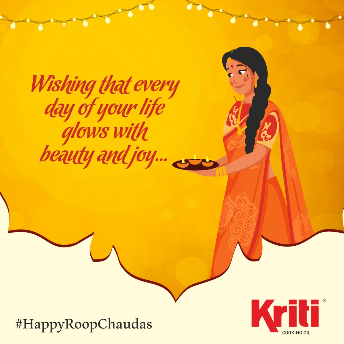KritiRefinedOil's tweet photo. May your life be an eternal celebration of grace, beauty, blessings and joy....wishing you a beautiful and blessed #RoopChaudas
#RoopChaturdashi #NarakaChaturdashi #KritiCookingOil #KRO #KritiOil #KritiRefinedOil #KritiSoyaChunks #MustradOil #GroundnutOil https://t.co/BCaSFHrtB6