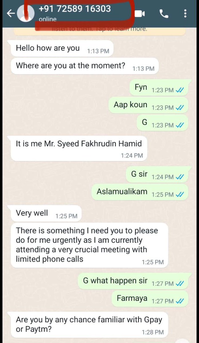 Some fraudulent person has created fake whatsapp profile of DC Budgam and is faking himself as S F Hamid (IAS), sending text messages on whatsapp and asking for money. All are requestd not to pay heed to any such message and immediately report incase any such message is recieved