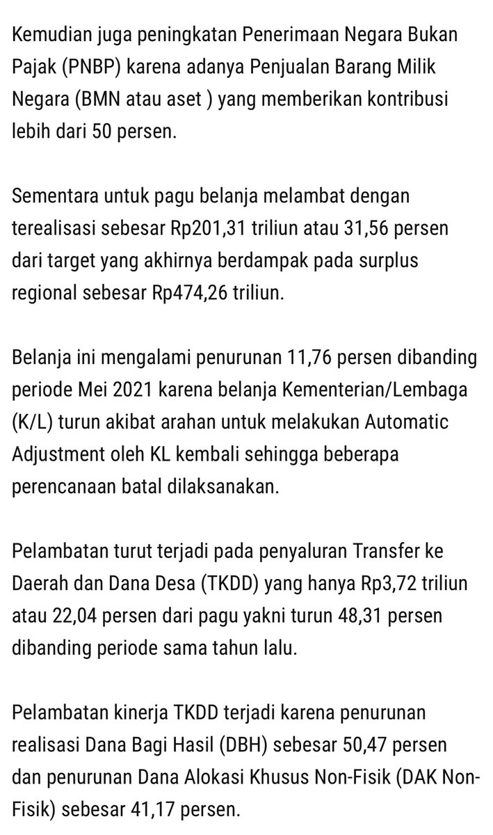 Bung <a href="/HelmiFelis_/">Helmi Felis</a>, ini adalah kinerja APBN bulan Juni 2022 utk wilayah DKI Jakarta. Yang bicara juga pejabat Pusat, Kakanwil Pajak sbg Kepala Perwakilan. Tak perlu dibentur-benturkan dengan Pemprov DKI karena hubungan keuangan Pusat dan Daerah itu sinergi, bukan kompetisi.