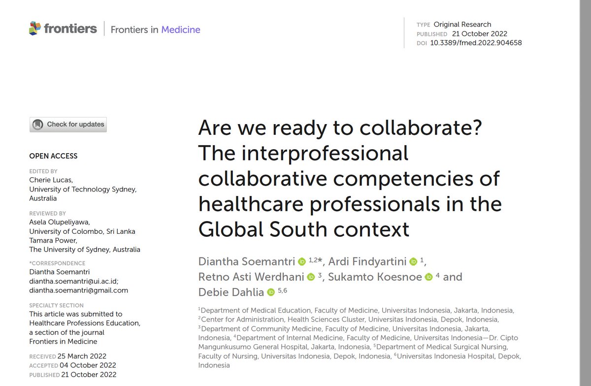 ArdiFindyartini's tweet photo. Are we ready to collaborate? The interprofessional collaborative competencies of healthcare professionals in the Global South context https://t.co/MRAGUauqil
#interprofessionalcollaborativepractice #globalsouth https://t.co/PpWxyhfN7E