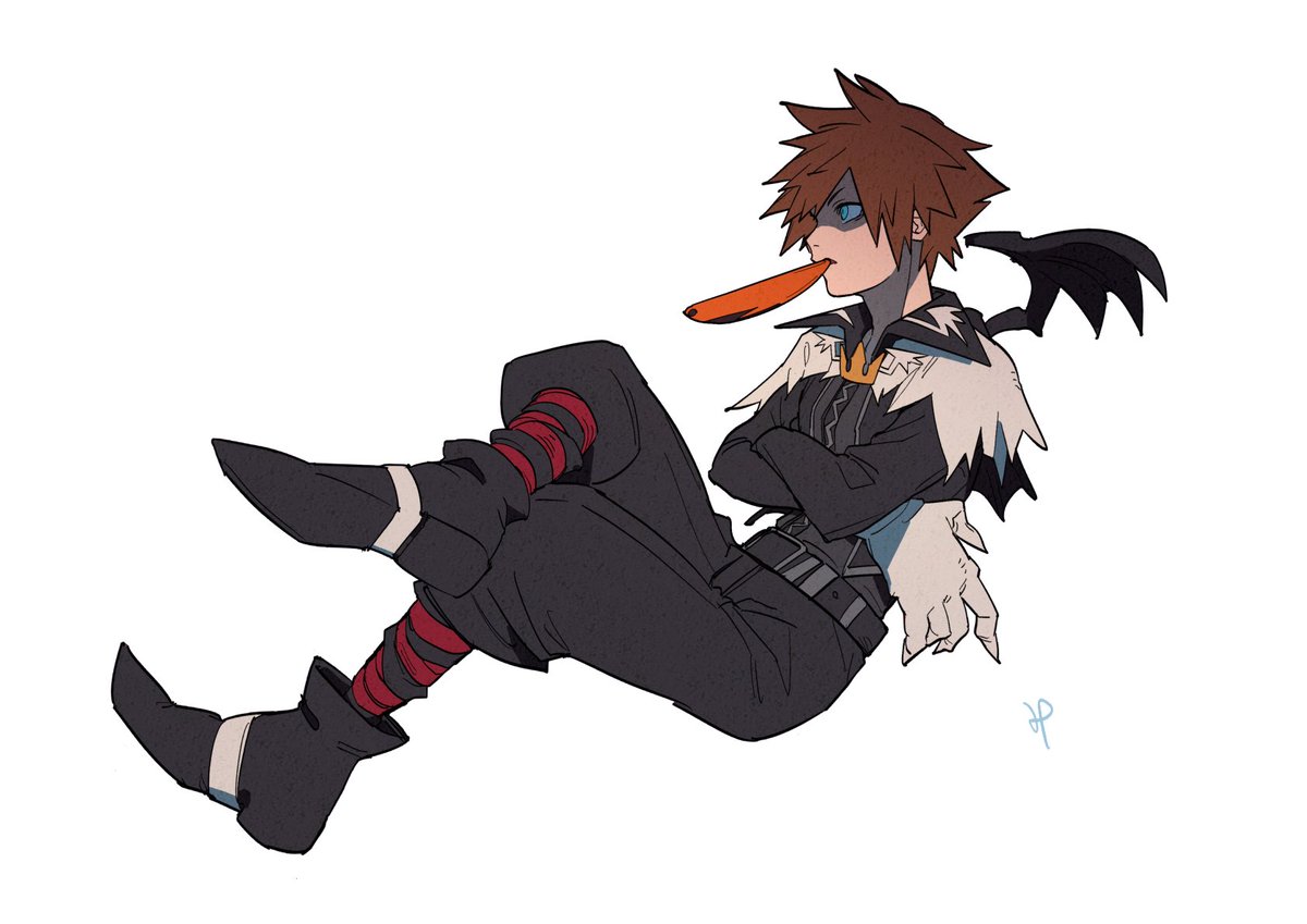 sora (kingdom hearts) 1boy male focus brown hair solo spiked hair blue eyes crossed arms  illustration images