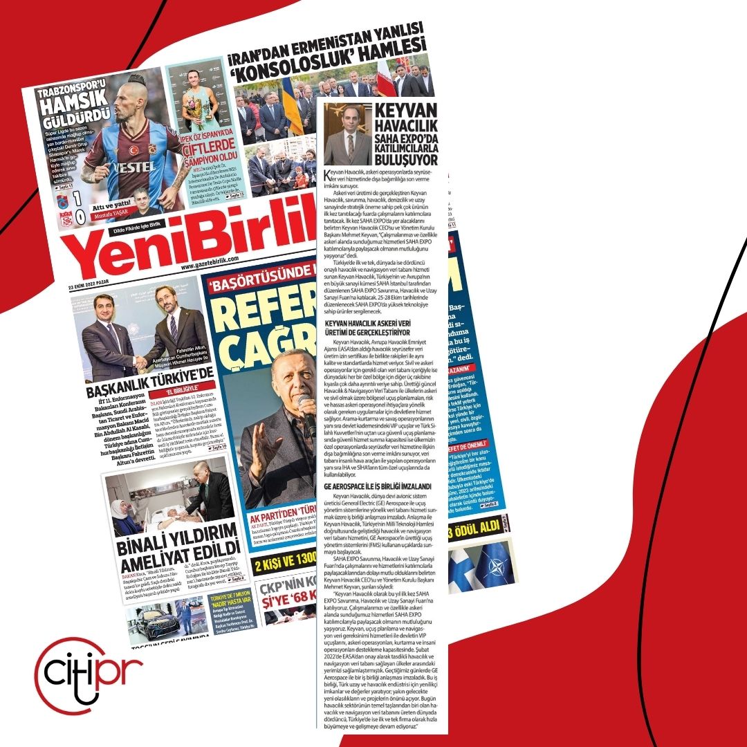 📌 23.10.2022

"Keyvan Havacılık Saha Expo'da katılımcılarla buluşuyor"👉🏼 @yenibirlikgazetesi 

Keyvan Havacılık <a href="/keyvanaviation/">Keyvan Aviation</a>