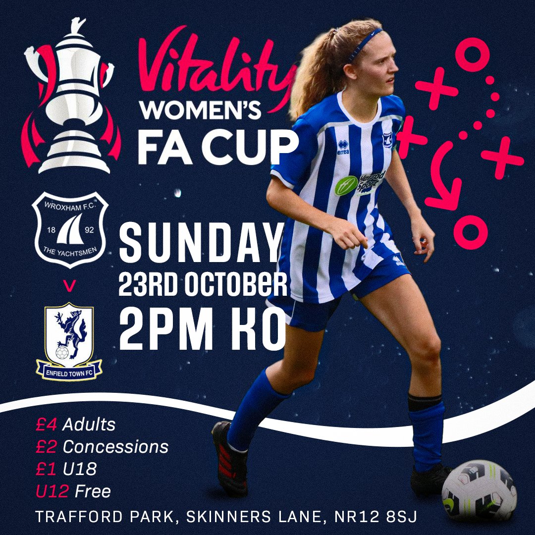 WroxhamWomen's tweet photo. Matchday is finally here. It may be a little damp outside but no rain is forecast during the game. So pop down to Trafford Park to support @WroxhamWomen playing @EnfieldTownLFC in the @VitalityWFACup . Kickoff 2pm. https://t.co/eUzVIwoynl