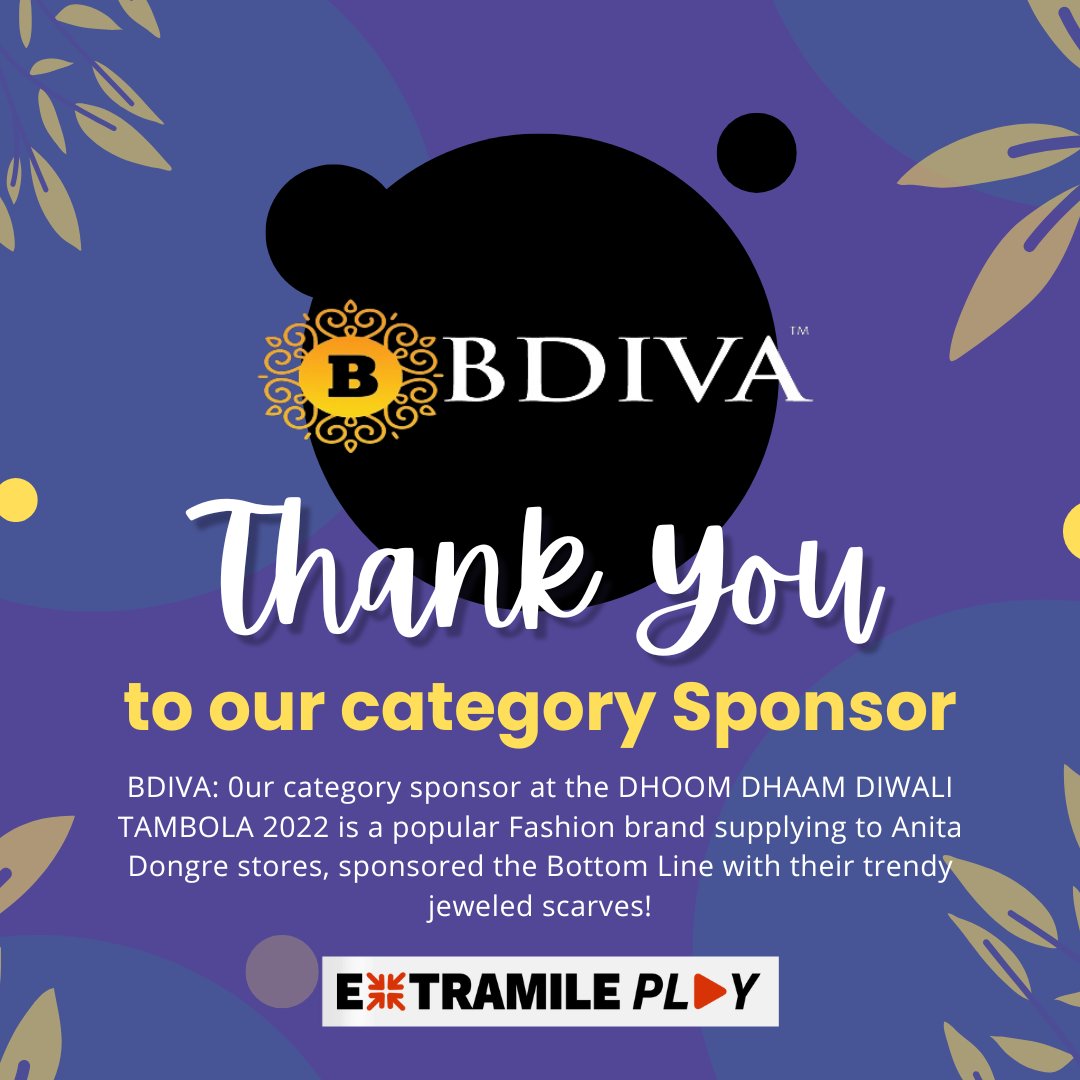 ExtraMile_Play's tweet photo. BDIVA: 0ur category sponsor at the DHOOM DHAAM DIWALI TAMBOLA 2022 is a popular Fashion brand supplying to Anita Dongre stores, sponsored the Bottom Line with their trendy jeweled scarves!

✨ Thank you!

#DhoomDhaamDiwaliTambola https://t.co/Q7V0hrziZN