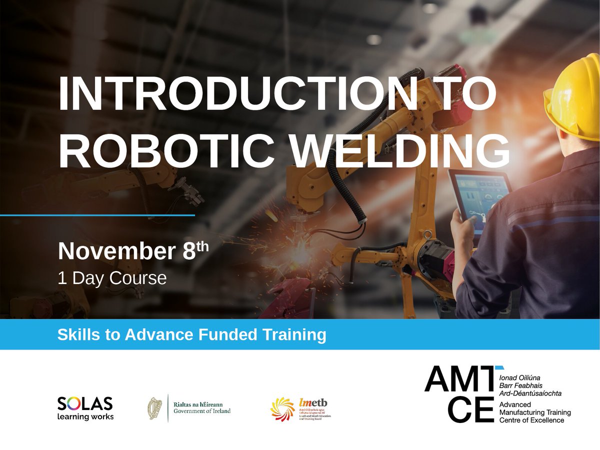 Robotic welding is a core element in advanced manufacturing, with more and more businesses utilizing new technologies to transform productivity levels. This course also offers a progression path to the 5-day welding course. Register your interest: bit.ly/2ZuaU9W