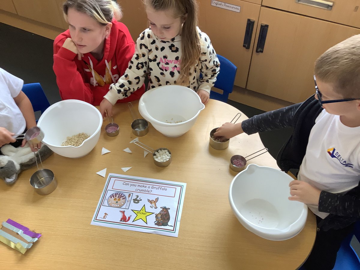 DeltaStrand's tweet photo. The children in HMS Rainbow are enjoying their talk for writing text, the Gruffalo's Child. They thoroughly enjoyed making 'Gruffalo crumble' this week, they worked so hard being creative! @DeltaStrand @Talk4Writing #DeltaStrandWriting https://t.co/brehF0b3EY