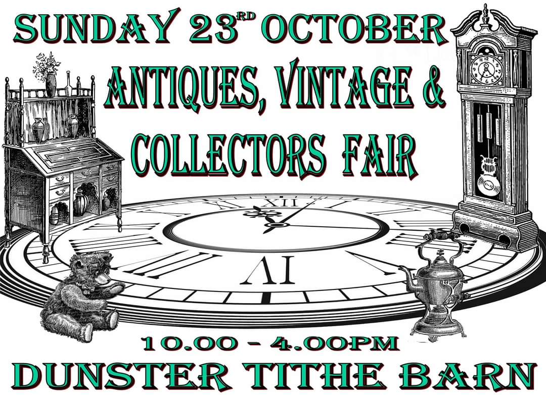 DunsterOrgUk's tweet photo. The Antiques, Vintage and Collectors Fair is now open at Dunster Tithe Barn until 4pm today!
#Dunster #DunsterVillage #DunsterOfficial #Somerset #Exmoor #ExmoorNationalPark #tithebarndunster #tithebarn https://t.co/q2vkD45Cpo