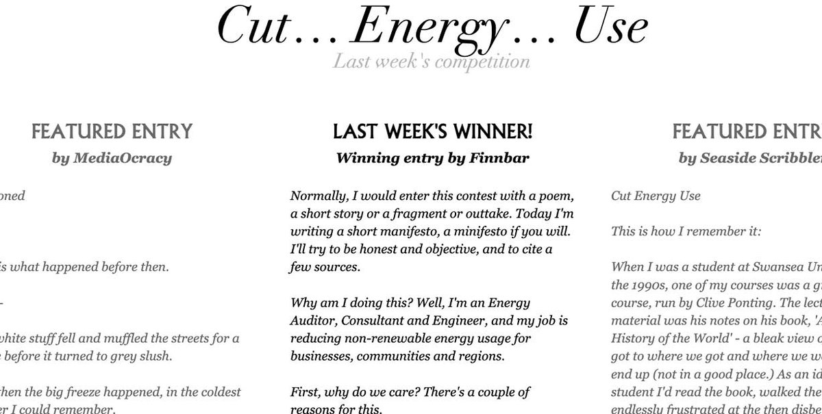 Congratulations to Finnbar who won last week's competition, Cut Energy Use.

Read the full piece here: hourofwrites.com/user/entries/i…