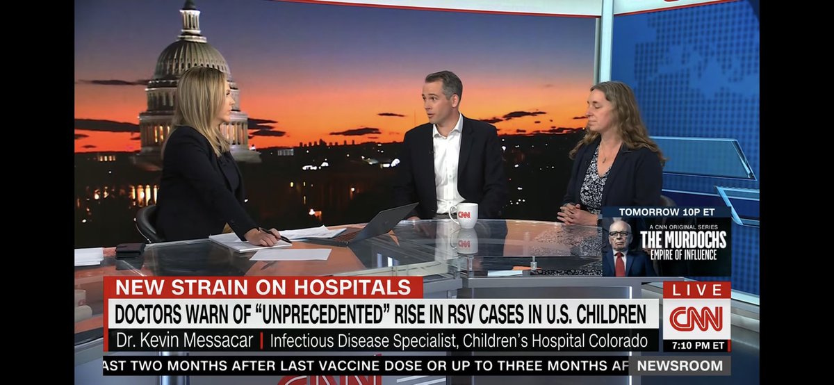 CNN: Great to join @DoctorAmyE on @PaulaReidCNN from #IDWeek2022 in DC to discuss the rise in pediatric respiratory hospitalizations #RSV #EVD68, infection prevention and vaccination #flu