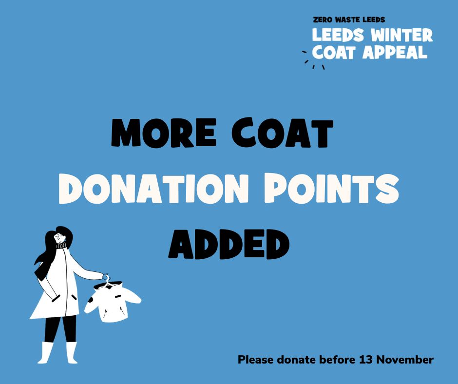 ZeroWasteLeeds's tweet photo. We're delighted to announce Holt Park Health Ctr (LS16 7QD), Middleton Community Health Ctr (LS10 4HT), Armley Moor Health Ctr (LS12 3HD), Wetherby Health Ctr (LS22 6JT) and Halton Medical Practice (LS15 7HR) are now accepting your coat donations. Visit https://t.co/zgcqo0pdna. https://t.co/haRKMoI9jU